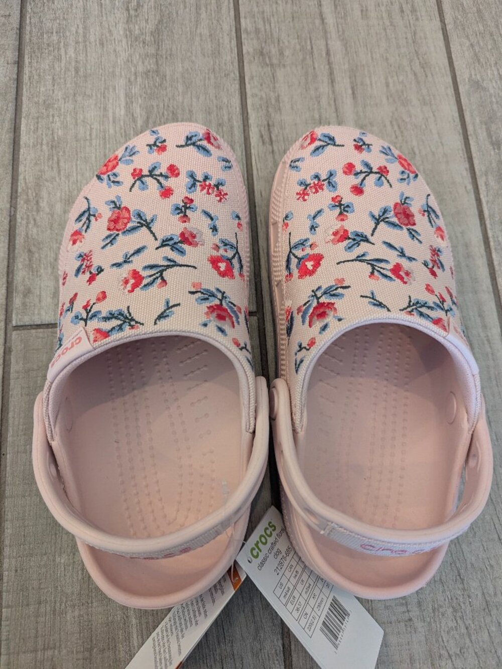 Pink Embroidered Crocs Size W6
